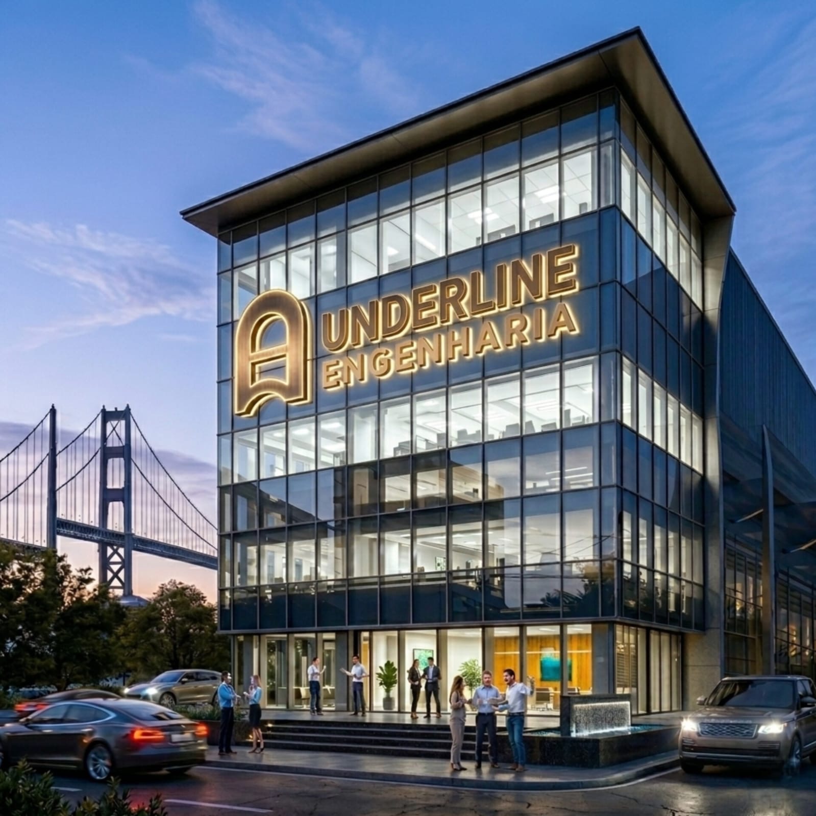 Sede da Underline Engenharia ao entardecer